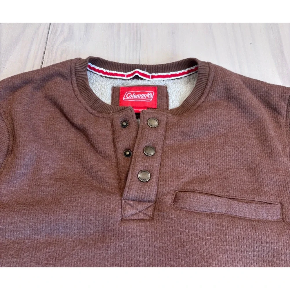 Coleman Mens Brown Sherpa Lined Waffle Knit Henley Pullover Sweater Size M